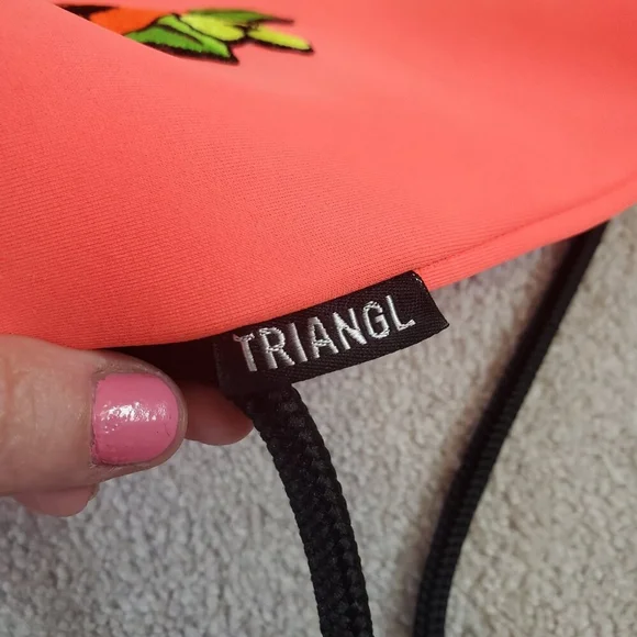 TRIANGL Floral Embroidered Neoprene Backpack Bag Rope Beach Summer Coral Neon - Picture 5 of 13